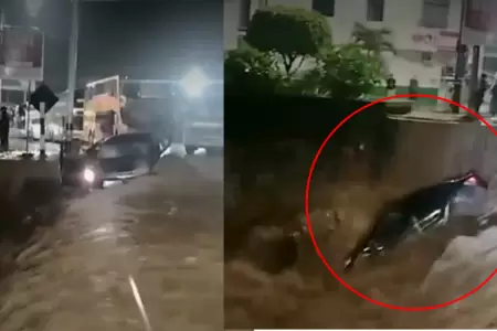 Grave desborde de r�o Gar� arrastra a un veh�culo en Chanchamayo.