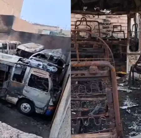 Queman 12 buses de transporte informal en Oquendo, Callao.