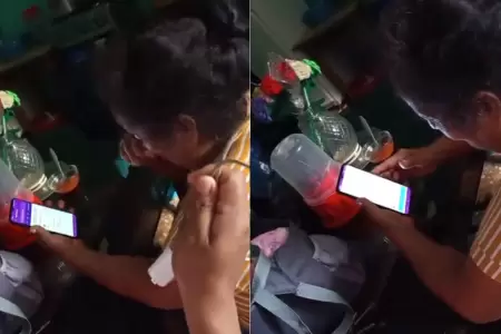 Mujer utiliza peculiar t�cnica para ense�arle a utilizar el celular a su mam�