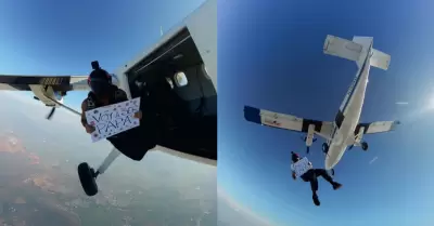 Hugo Garc�a se lanz� de un avi�n para anunciar que ser� pap�