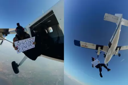 Hugo Garc�a se lanz� de un avi�n para anunciar que ser� pap�