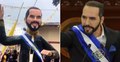 Pi�ata de Nayib Bukele recorri� calles de Cajamarca.