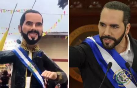 Pi�ata de Nayib Bukele recorri� calles de Cajamarca.