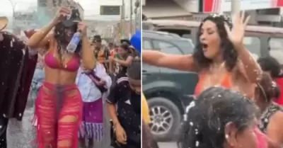 Michelle Soifer termina cubierta de pintura durante festejo de carnavales