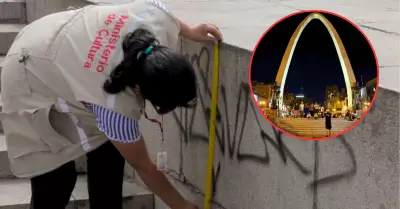 Mincul inici� acciones legales contra responsables de pintas en Arco Parab�lico