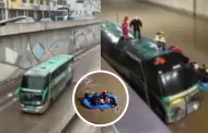 Bus con 40 pasajeros qued� varado en variante Uchumayo: Bomberos y PNP realizaron rescate en balsas inflables