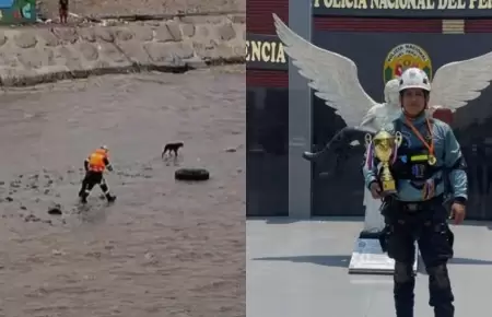 Buscan a polic�a que fue arrastrado por la corriente del r�o R�mac al intentar r