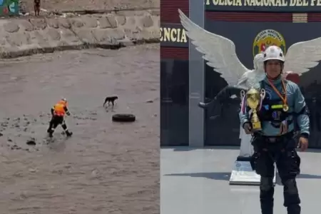 Buscan a polic�a que fue arrastrado por la corriente del r�o R�mac al intentar r