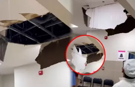 Parte del techo cedi� por la acumulaci�n de agua de las intensas lluvias.