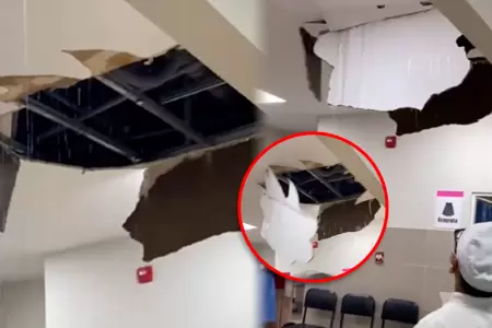 Parte del techo cedi� por la acumulaci�n de agua de las intensas lluvias.