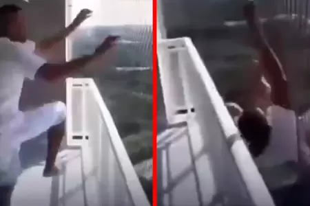 Trabajador quiso mostrar la resistencia de la malla con un salto extremo.