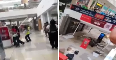 Parte del techo del Mall Aventura Plaza Bellavista se desprende