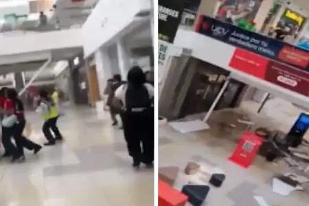Parte del techo del Mall Aventura Plaza Bellavista se desprende