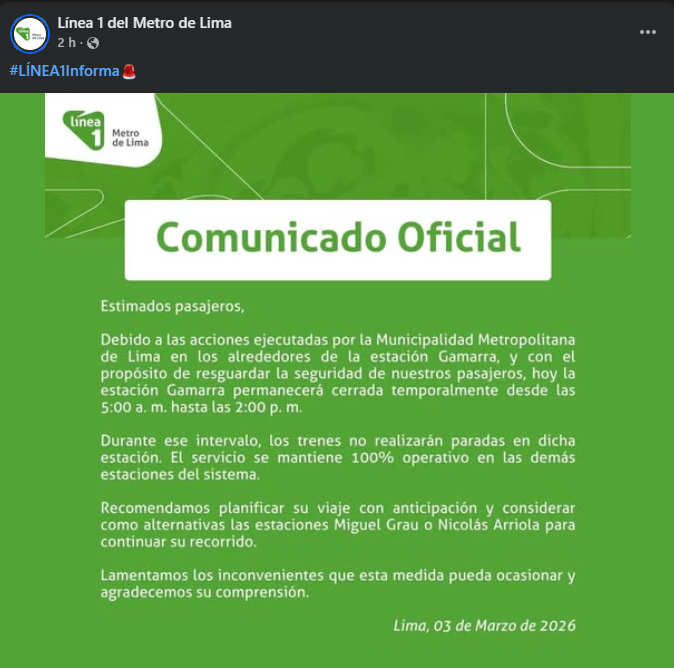 Cierre temporal de estaci�n Gamarra.