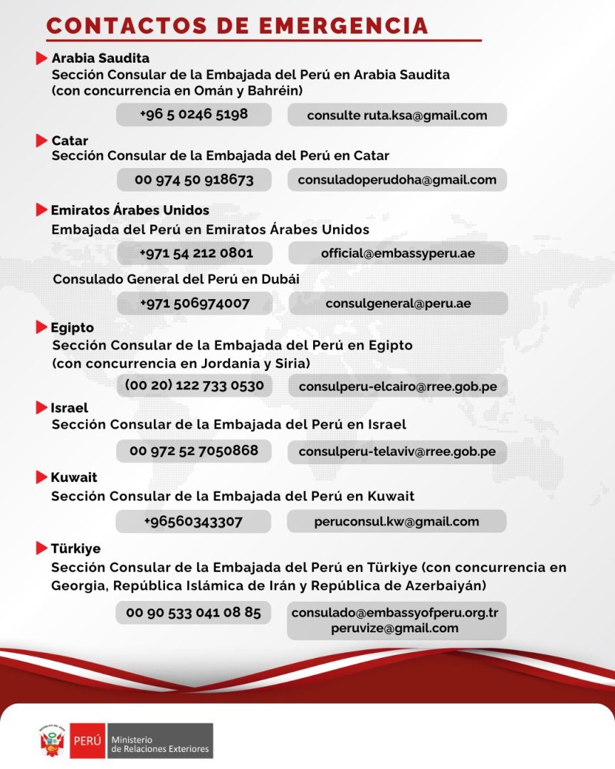 N�meros de emergencia para connacionales en Oriente Medio.