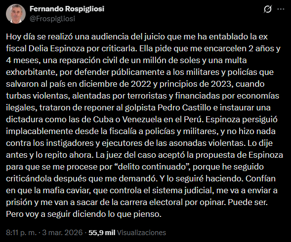 Post de Rospigliosi sobre Espinoza