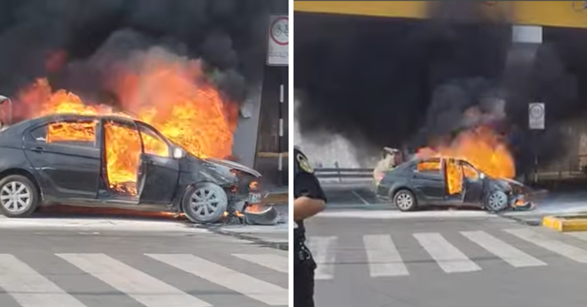 Auto se incendia en avenida Universitaria: Conductor habría utilizado GLP en vez de GNV