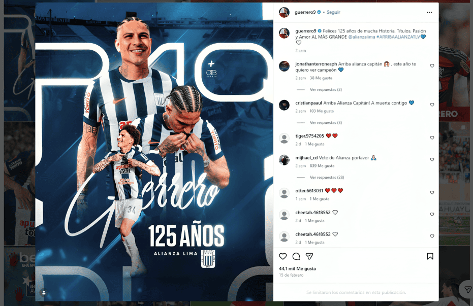 Paolo Guerrero limit� los comentarios en sus publicaciones en Instagram
