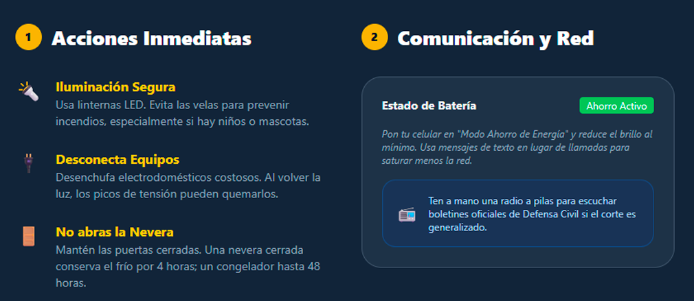 Recomendaciones ante el corte de luz.