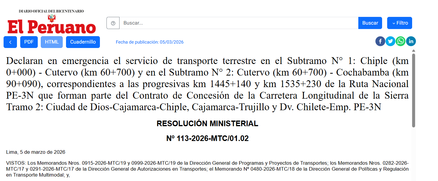 Declaran en emergencia el servicio de transporte terrestre