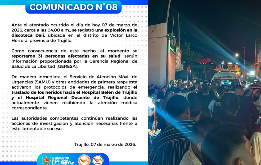 Comunicado de COER La Libertad por explosi�n en discoteca Dal�.
