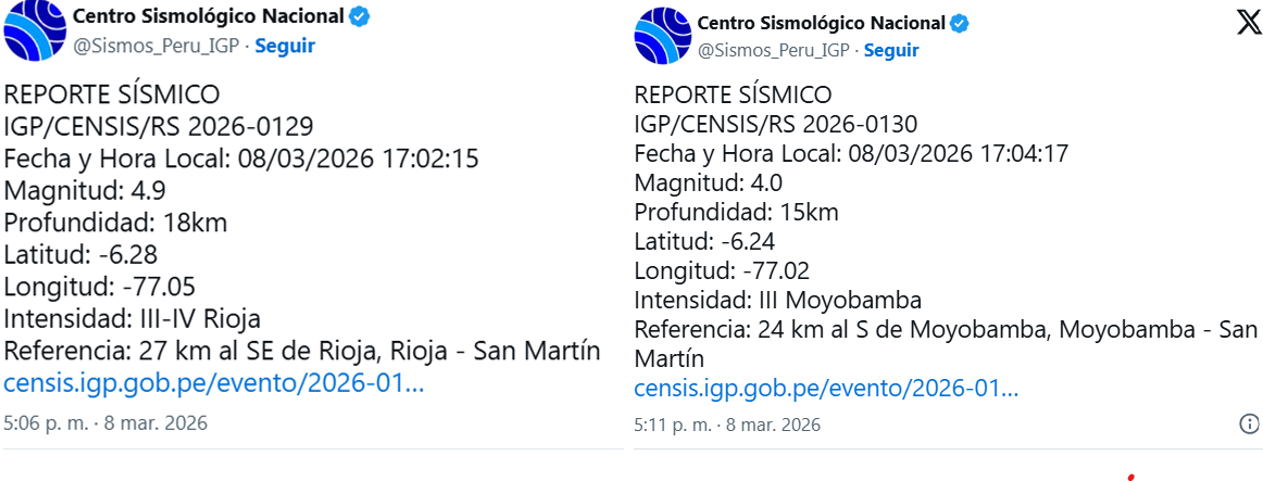 Dos sismos m�s sacudieron San Mart�n.