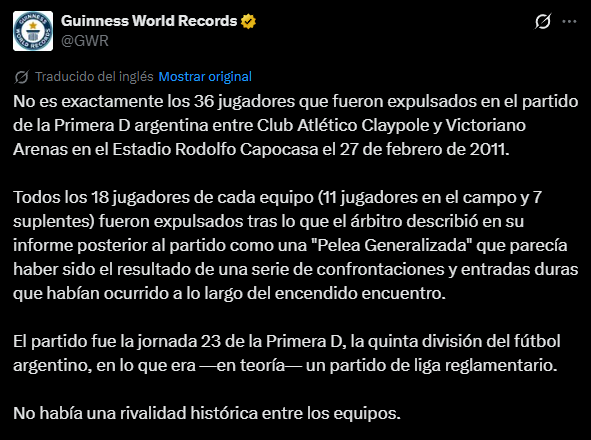 Guinness World Records record� que la mayor cifra de expulsiones sigue siendo de dominio argentino.