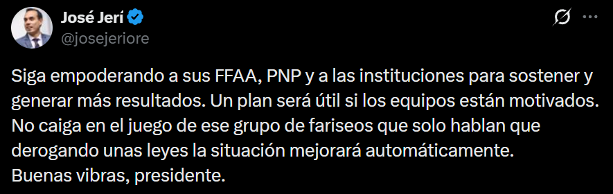 Mensaje de respaldo de José Jeri.