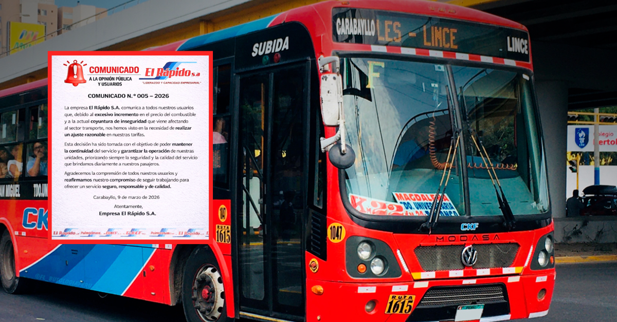 "El Rápido" anuncia AJUSTE DE TARIFAS ante el excesivo incremento de precios de combustibles