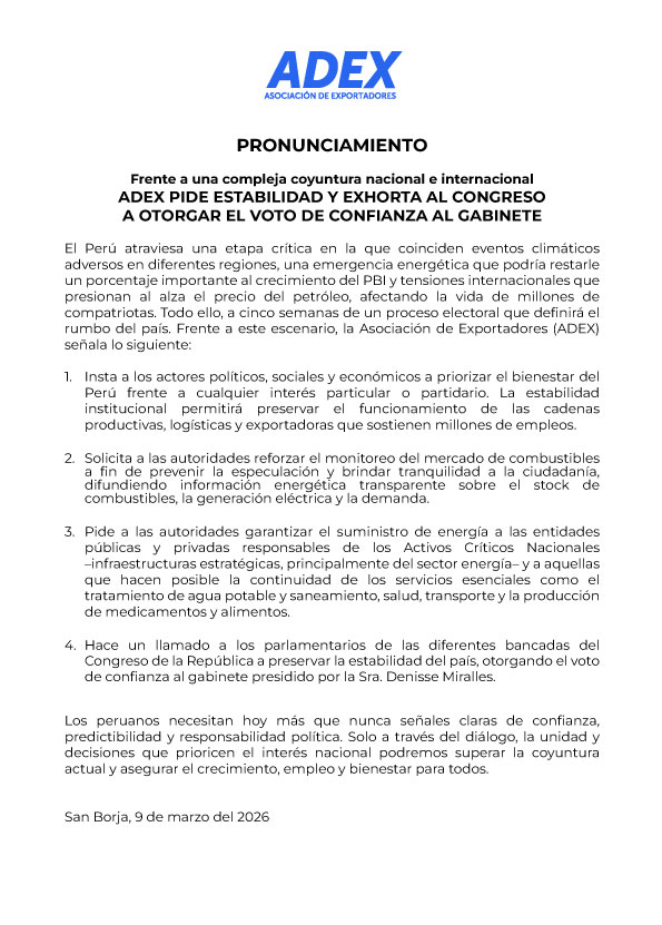 Pronunciamento de ADEX.