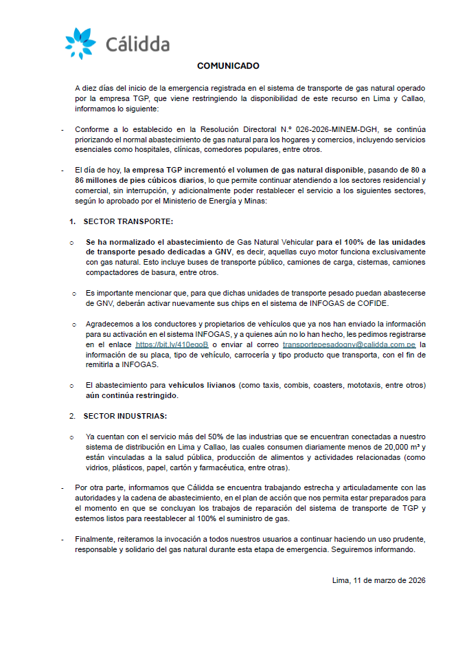 Comunicado de Calidda