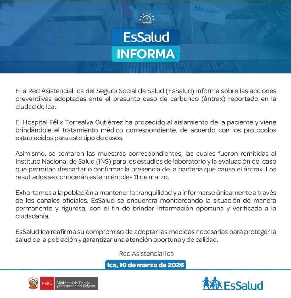 EsSalud descart� la alerta sanitaria a trav�s de comunicado oficial.