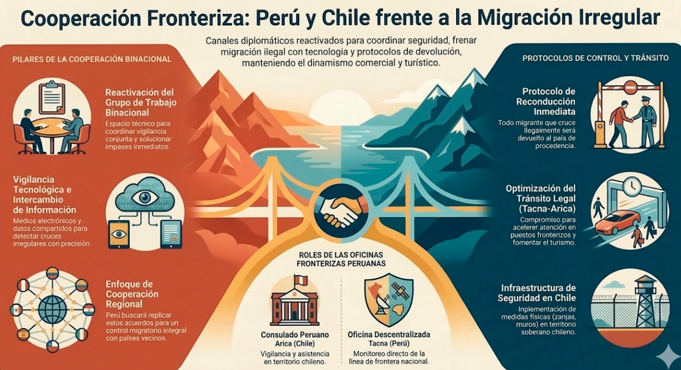 Estrategia y disposici�n de Per� y Chile para trabajar de manera conjunta frente a la migraci�n irregular.