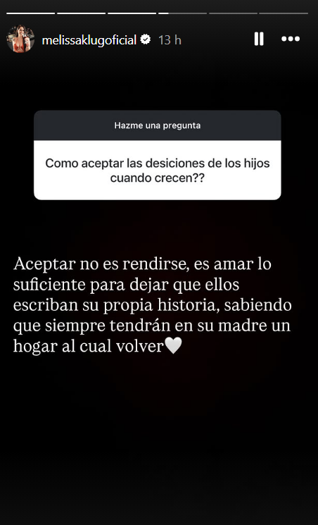 Melissa Klug respeta las decisiones de sus hijos