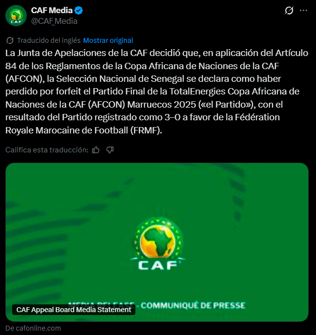 Comunicado de la CAF.