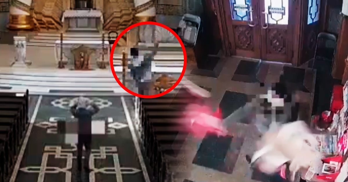 Arrestan a hombre que profanó iglesia tras escupir en altar y lanzar una cruz