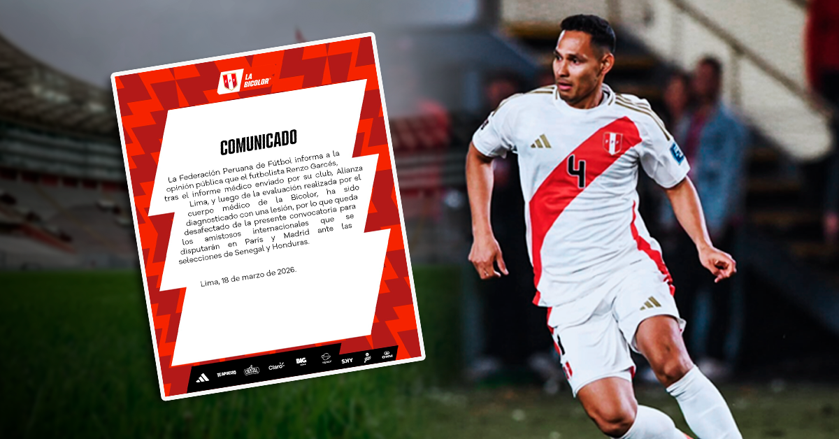 Renzo Garcés queda desafectado de la selección peruana para amistosos frente a Senegal y Honduras