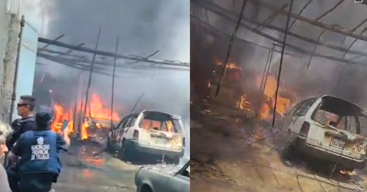 Voraz incendio CONSUME taller mecánico en Trujillo: Deja un herido y cuatro autos afectados
