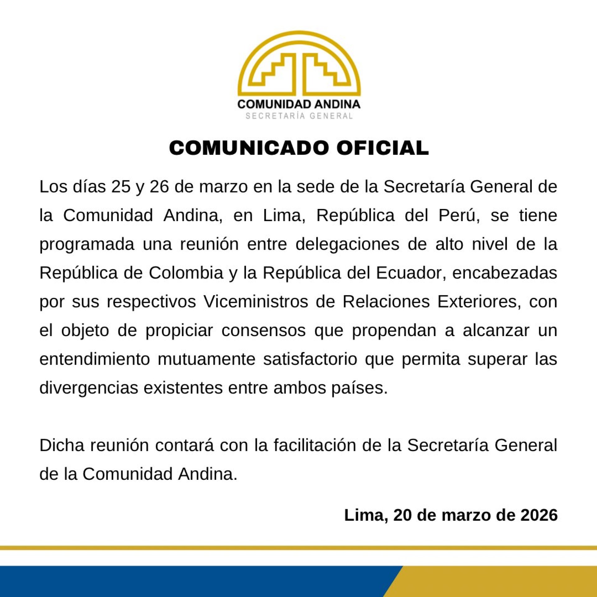 Comunicado de la Comunidad Andina.
