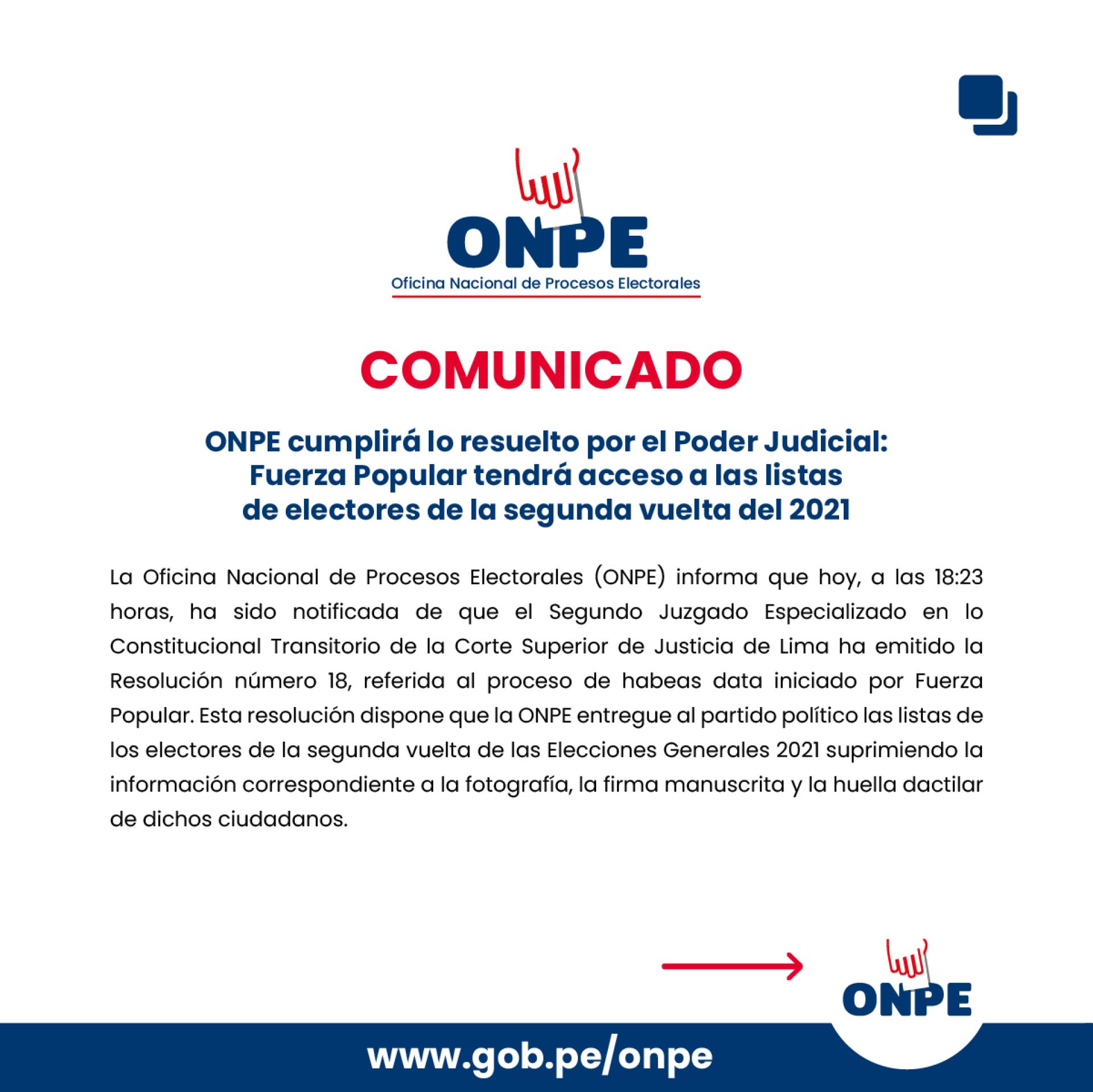 ONPE sobre Elecciones 2021