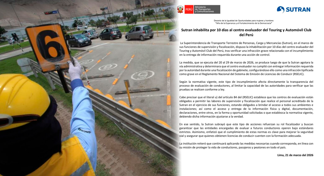 Sutran revela por qué inhabilitó temporalmente al Touring de Conchán.