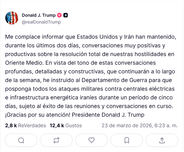 Mensaje de Donald Trump.