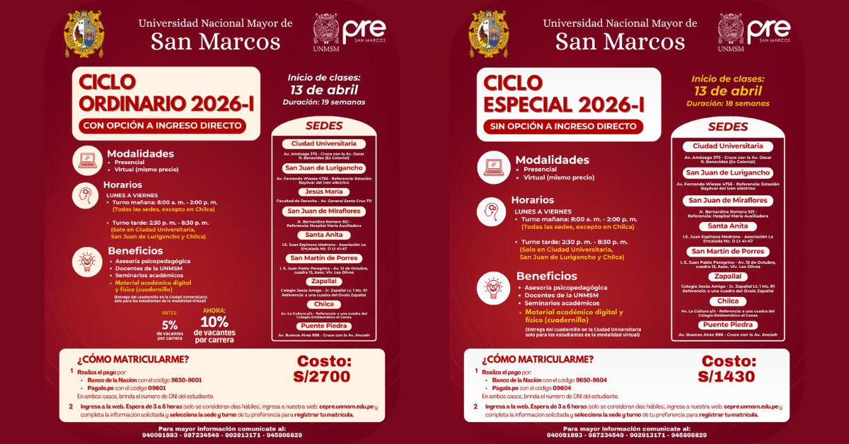 �Ingreso directo a San Marcos! CEPRE abre ciclo 2026-I con m�s vacantes y sin examen
