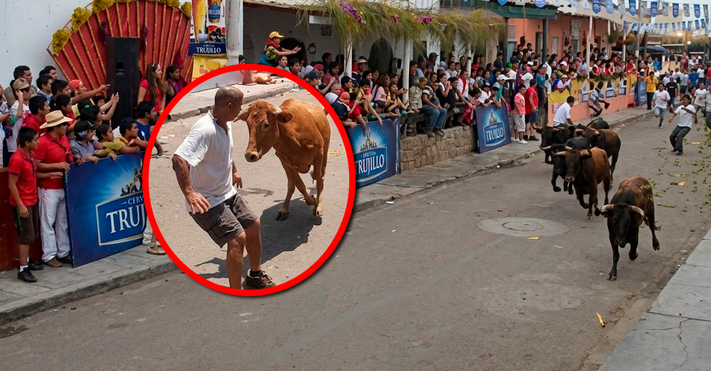 Trujillo: toro embiste a adulto mayor en feria de Moche y desata pánico entre asistentes
