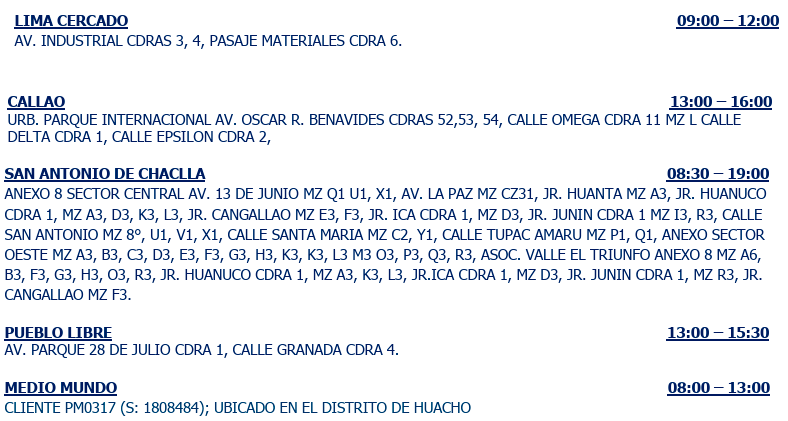 Distritos afectados con el corte programado por Pluz.