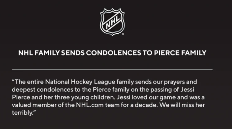 NHL lamenta muerte de la periodista Jessi Pierce.