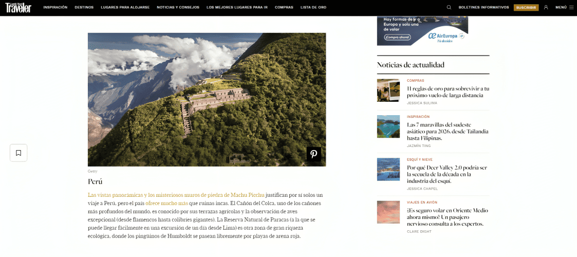 La revista Cond� Nast Traveler incluy� al Per� en la lista de los 28 pa�ses m�s bellos