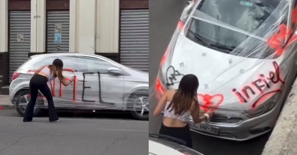 Mujer hace grafitis en el carro de su novio por "infiel", pero le pone plástico para no dañarlo