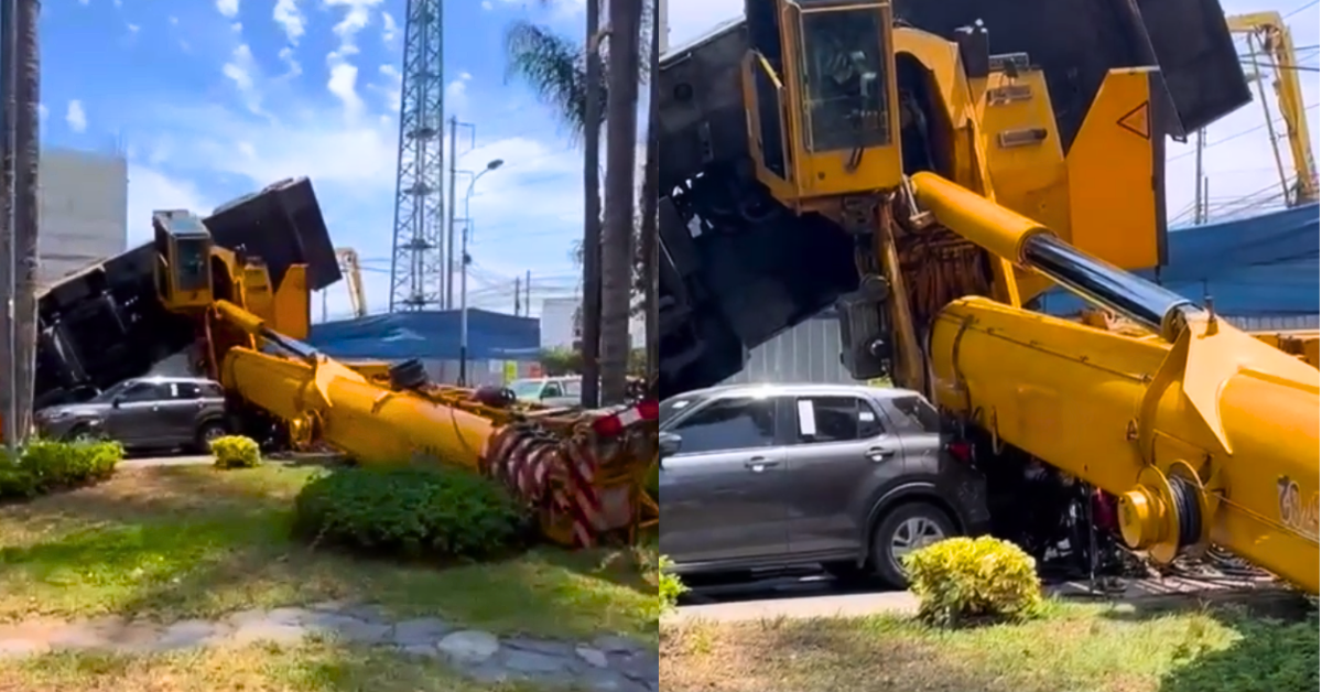 Inmensa grúa cae y APLASTA tres vehículos en Surco: Sin víctimas mortales de milagro