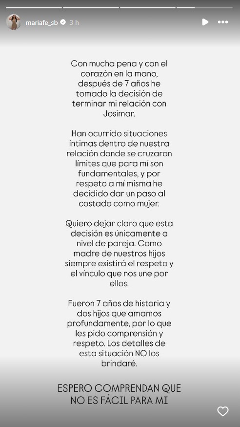 Comunicado de Mar�a Fe Salda�a.